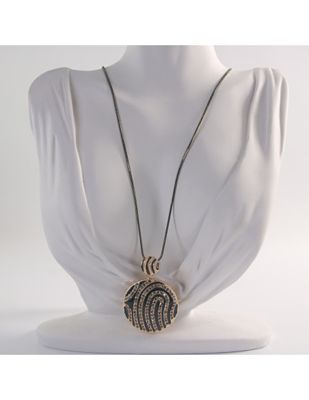 NASZYJNIK DŁUGI WISIOR MEDALION Lolita Akcesoria CZARNY MEDALION