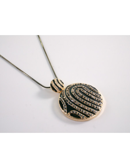 NASZYJNIK DŁUGI WISIOR MEDALION Lolita Akcesoria CZARNY MEDALION