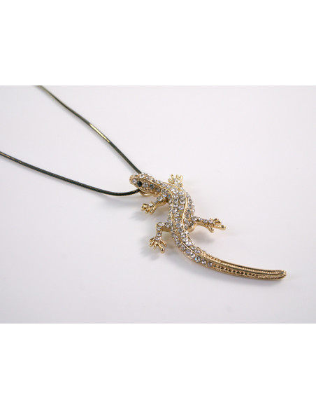 NASZYJNIK DŁUGI WISIOR MEDALION Lolita Akcesoria ZŁOTA JASZCZURKA