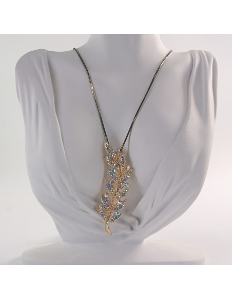 NASZYJNIK DŁUGI WISIOR MEDALION Lolita Akcesoria ZŁOTY LIŚĆ LISTEK  KŁOS