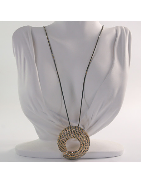 NASZYJNIK DŁUGI WISIOR MEDALION Lolita Akcesoria GRAFITOWA ROZETA