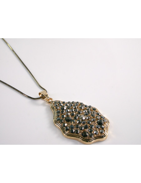 NASZYJNIK DŁUGI WISIOR MEDALION Lolita Akcesoria GRAFITOWY LIŚĆ