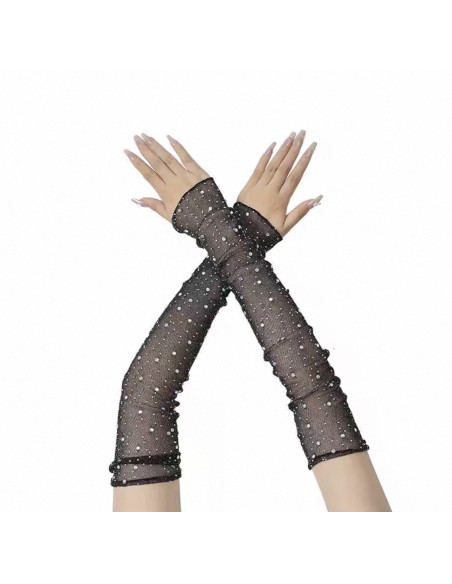 RĘKAWICZKI bez PALCÓW SIATECZKA Z BROKATEM WIECZOROWE LOLITA AKCESORIA