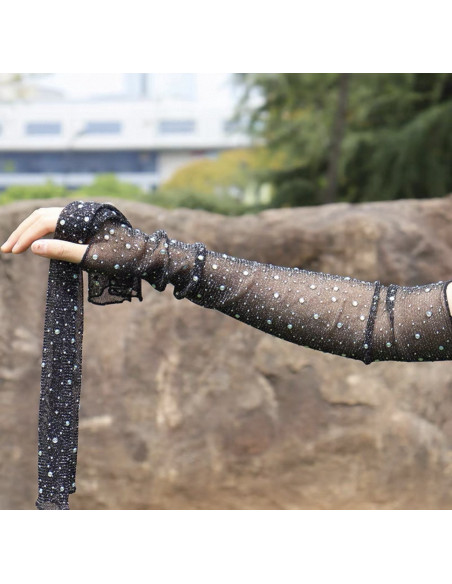 RĘKAWICZKI bez PALCÓW SIATECZKA Z BROKATEM WIECZOROWE LOLITA AKCESORIA