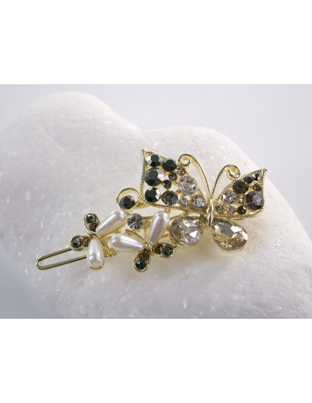 SPINKA  do włosów MOTYL MOTYLEK  Z KRYSZTAŁKAMI  Lolita Akcesoria GRAFITOWY