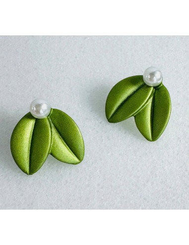 Kolczyki ZIELONE LIŚCIE z PERŁĄ BOHO Lolita...