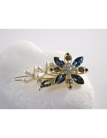 SPINKA  do włosów KWIATEK KWIAT Z KRYSZTAŁKAMI  Lolita Akcesoria GRANATOWY