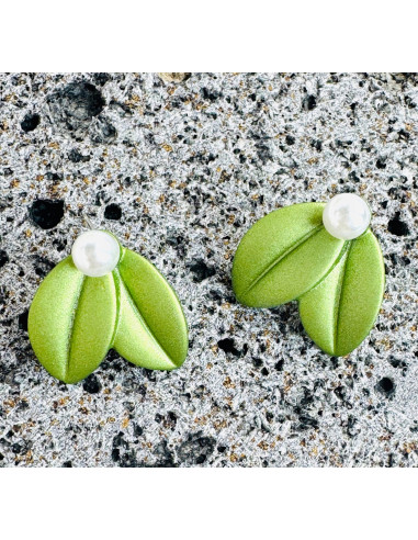Kolczyki ZIELONE LIŚCIE z PERŁĄ BOHO Lolita...