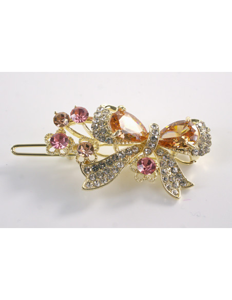 SPINKA  do włosów KOKARDKA Z KRYSZTAŁKAMI  Lolita Akcesoria MIODOWO- RÓŻOWY