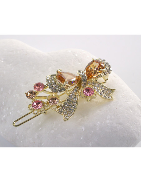 SPINKA  do włosów KOKARDKA Z KRYSZTAŁKAMI  Lolita Akcesoria MIODOWO- RÓŻOWY