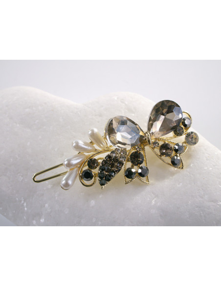 SPINKA  do włosów KOKARDKA Z KRYSZTAŁKAMI  Lolita Akcesoria GRAFITOWY