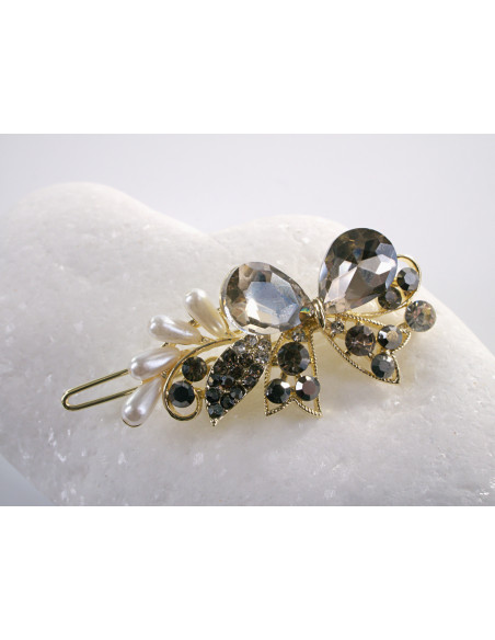 SPINKA  do włosów KOKARDKA Z KRYSZTAŁKAMI  Lolita Akcesoria GRAFITOWY