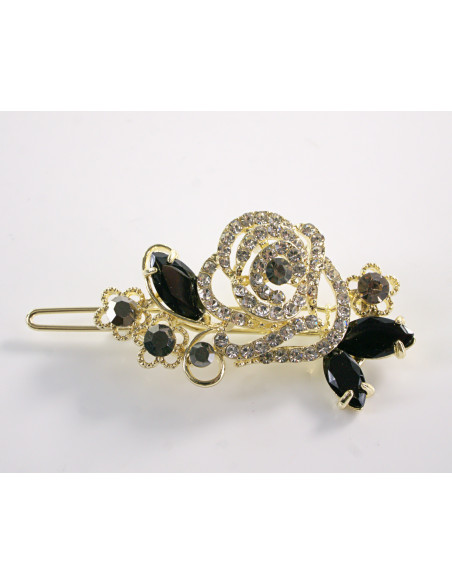 SPINKA  do włosów RÓŻA KWIAT Z KRYSZTAŁKAMI  Lolita Akcesoria CZARNY
