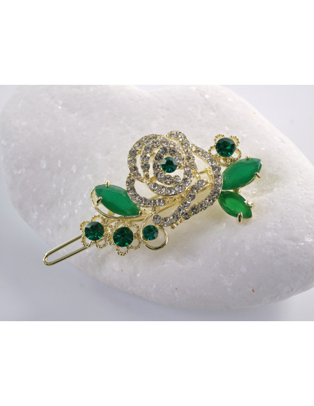 SPINKA  do włosów RÓŻA KWIAT Z KRYSZTAŁKAMI  Lolita Akcesoria ZIELONY