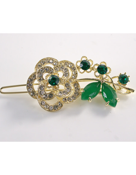 SPINKA  do włosów RÓŻA KWIAT Z KRYSZTAŁKAMI  Lolita Akcesoria ZIELONY