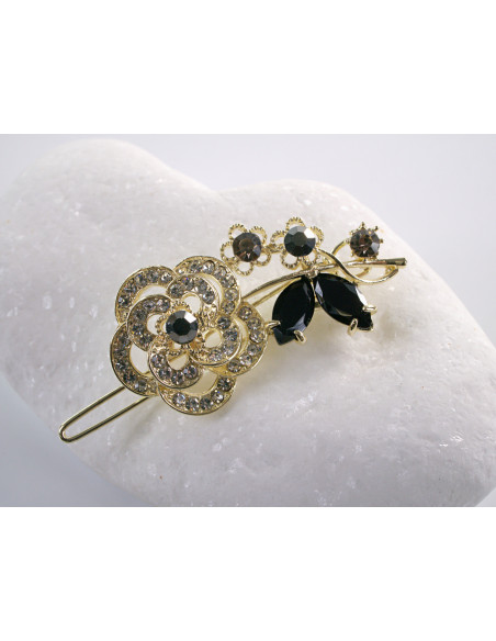 SPINKA  do włosów RÓŻA KWIAT Z KRYSZTAŁKAMI  Lolita Akcesoria CZARNY