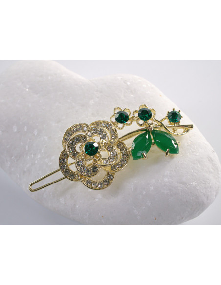 SPINKA  do włosów RÓŻA KWIAT Z KRYSZTAŁKAMI  Lolita Akcesoria ZIELONY