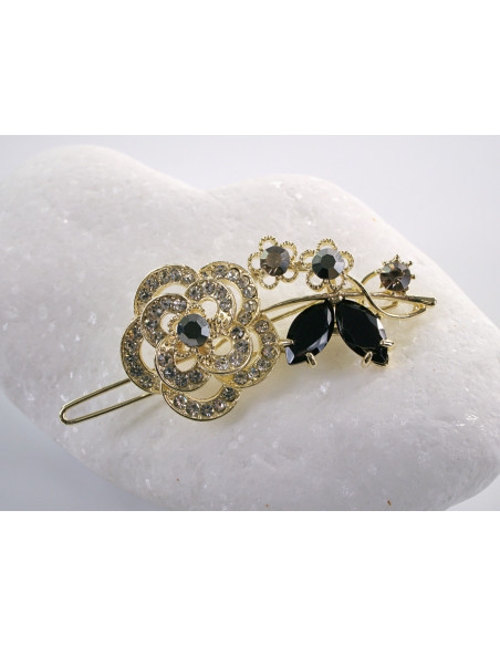 SPINKA  do włosów RÓŻA KWIAT Z KRYSZTAŁKAMI  Lolita Akcesoria CZARNY