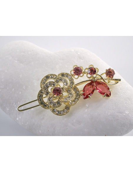 SPINKA  do włosów RÓŻA KWIAT Z KRYSZTAŁKAMI  Lolita Akcesoria MALINOWY