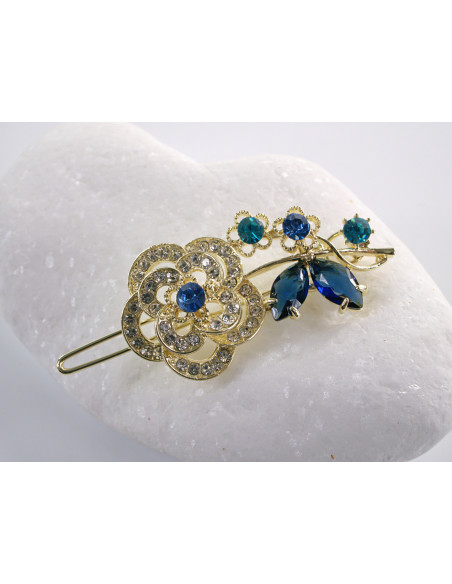 SPINKA  do włosów RÓŻA KWIAT Z KRYSZTAŁKAMI  Lolita Akcesoria NIEBIESKI