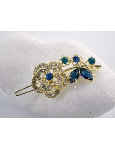 SPINKA  do włosów RÓŻA KWIAT Z KRYSZTAŁKAMI  Lolita Akcesoria NIEBIESKI