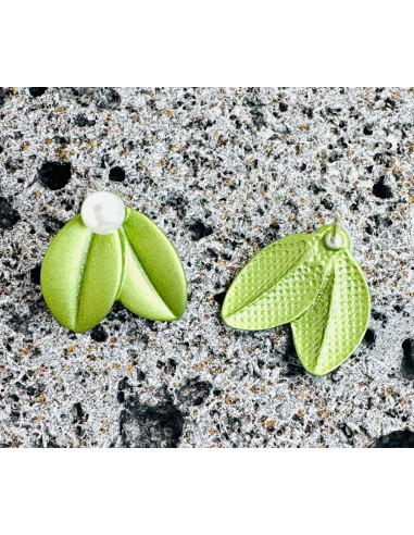 Kolczyki ZIELONE LIŚCIE z PERŁĄ BOHO Lolita...