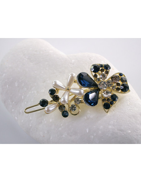 SPINKA  do włosów KWIATEK KWIAT Z KRYSZTAŁKAMI  Lolita Akcesoria GRANATOWY