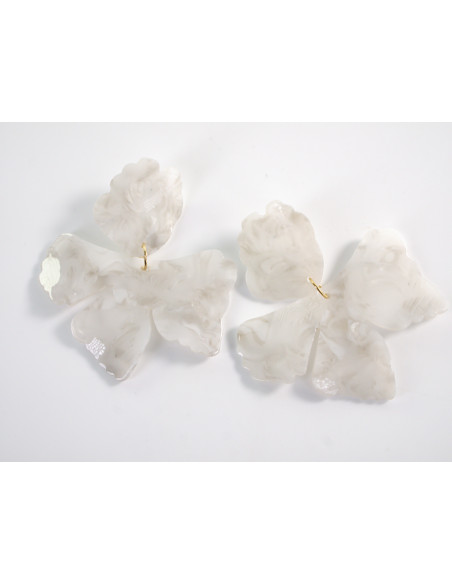 Kolczyki MAXI DUŻE KWIATY XXL BEŻOWO- SZARE  LOLITA AKCESORIA