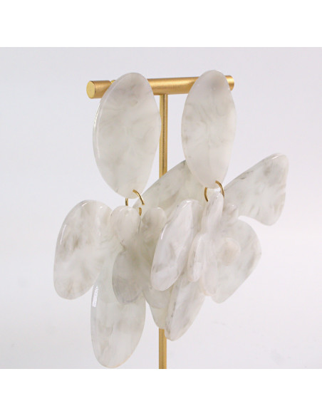 Kolczyki MAXI DUŻE KWIATY XXL BEŻOWO- SZARE  LOLITA AKCESORIA