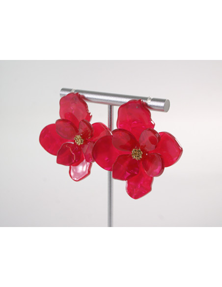 Kolczyki MAXI DUŻE KWIATY CZERWONY MALINOWY LOLITA AKCESORIA