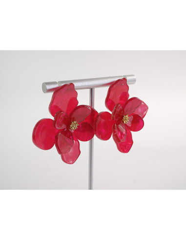 Kolczyki MAXI DUŻE KWIATY CZERWONY MALINOWY...