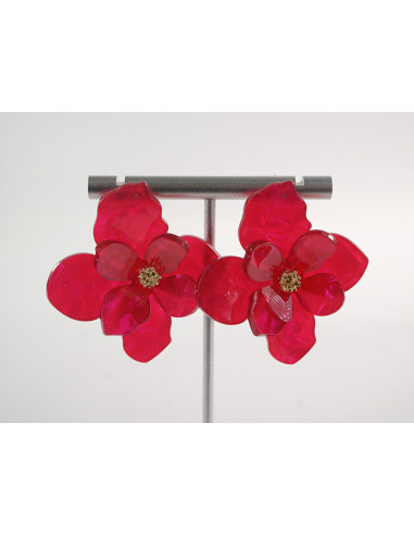 Kolczyki MAXI DUŻE KWIATY CZERWONY MALINOWY...