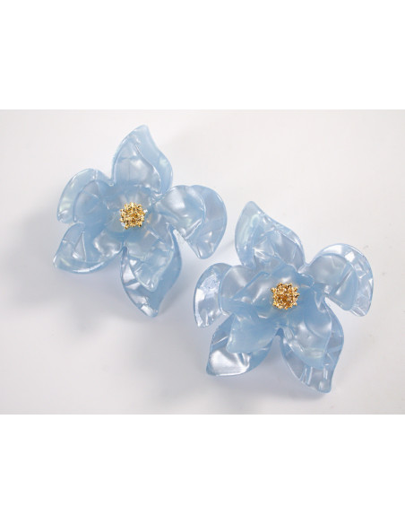 Kolczyki MAXI DUŻE AKRYLOWE KWIATY NIEBIESKIE  LOLITA AKCESORIA