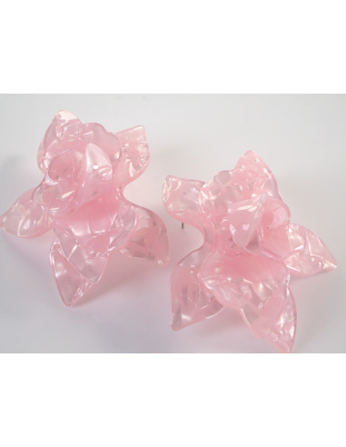 Kolczyki MAXI DUŻE ASYMETRYCZNE RÓŻOWE KWIATY...