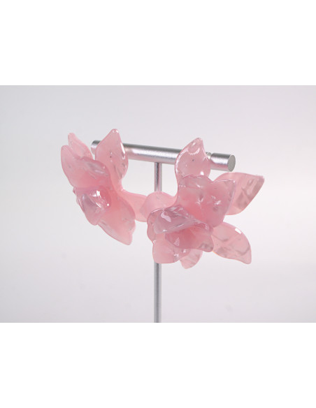 Kolczyki MAXI DUŻE ASYMETRYCZNE RÓŻOWE KWIATY RÓŻOWY LOLITA AKCESORIA