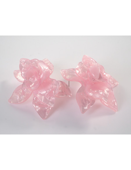 Kolczyki MAXI DUŻE ASYMETRYCZNE RÓŻOWE KWIATY RÓŻOWY LOLITA AKCESORIA