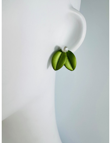 Kolczyki ZIELONE LIŚCIE z PERŁĄ BOHO Lolita Accessories srebrny sztyft 925