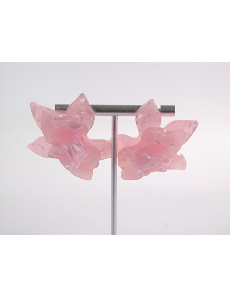 Kolczyki MAXI DUŻE ASYMETRYCZNE RÓŻOWE KWIATY RÓŻOWY LOLITA AKCESORIA