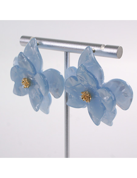 Kolczyki MAXI DUŻE AKRYLOWE KWIATY NIEBIESKIE  LOLITA AKCESORIA