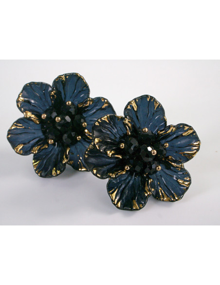 Kolczyki CZARNE KWIATY  KWIATUSZKI LOLITA AKCESORIA srebrny sztyft 925