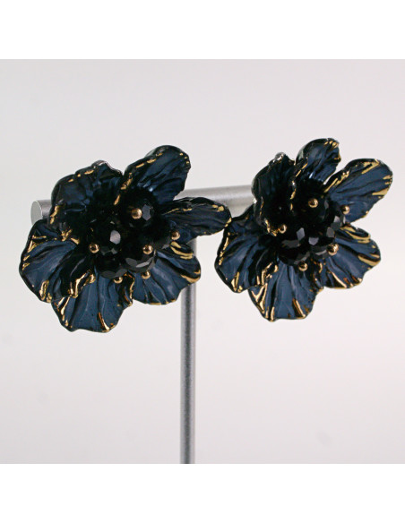 Kolczyki CZARNE KWIATY  KWIATUSZKI LOLITA AKCESORIA srebrny sztyft 925