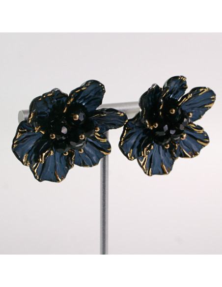 Kolczyki CZARNE KWIATY  KWIATUSZKI LOLITA AKCESORIA srebrny sztyft 925