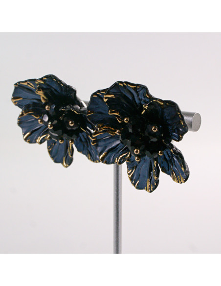 Kolczyki CZARNE KWIATY  KWIATUSZKI LOLITA AKCESORIA srebrny sztyft 925