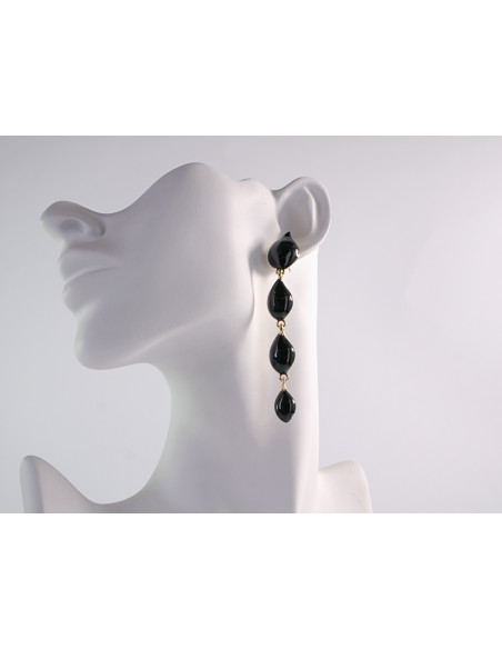 Kolczyki DŁUGIE CZARNE ŁEZKI  LOLITA AKCESORIA srebrny sztyft 925