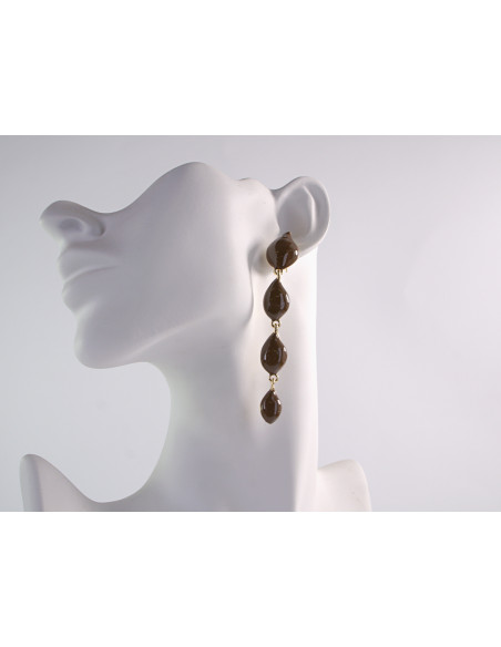 Kolczyki DŁUGIE BRĄZOWE ŁEZKI  LOLITA AKCESORIA srebrny sztyft 925