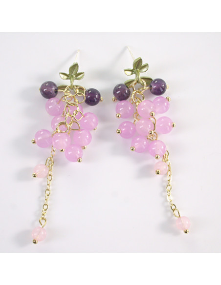 Kolczyki DŁUGIE RÓŻOWE WINOGRONA   LOLITA AKCESORIA srebrny sztyft 925