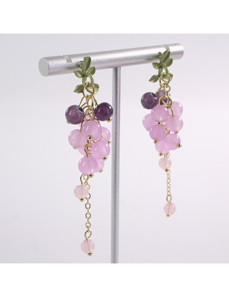 Kolczyki DŁUGIE RÓŻOWE WINOGRONA   LOLITA AKCESORIA srebrny sztyft 925