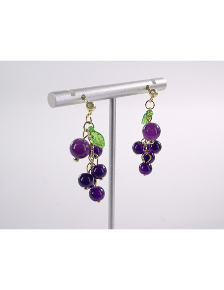 Kolczyki DŁUGIE FIOLETOWE  WINOGRONA   LOLITA AKCESORIA srebrny sztyft 925