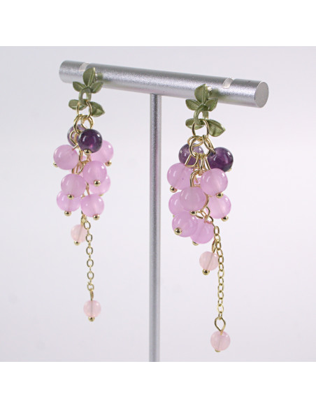 Kolczyki DŁUGIE RÓŻOWE WINOGRONA   LOLITA AKCESORIA srebrny sztyft 925