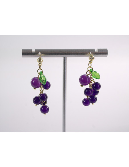Kolczyki DŁUGIE FIOLETOWE  WINOGRONA   LOLITA AKCESORIA srebrny sztyft 925